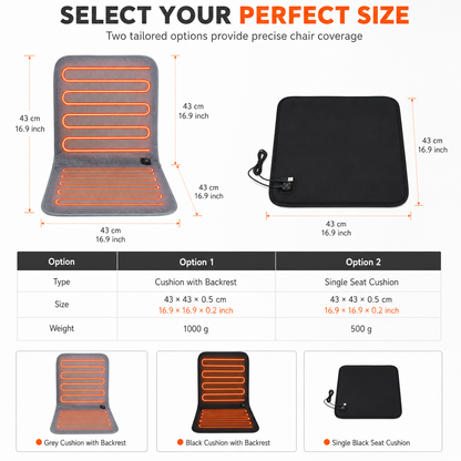 Heated Chair Cushion with Backrest – 3 Heat Settings