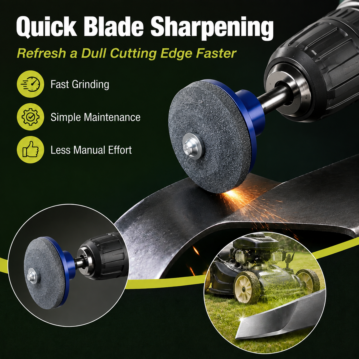 🛠️ Mower Blade Sharpening Attachment – Fits Most Drills, Fast & Simple