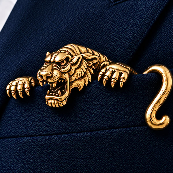 🐯 Peekaboo Animal Pocket Brooch – Sculpted Suit & Blazer Accent