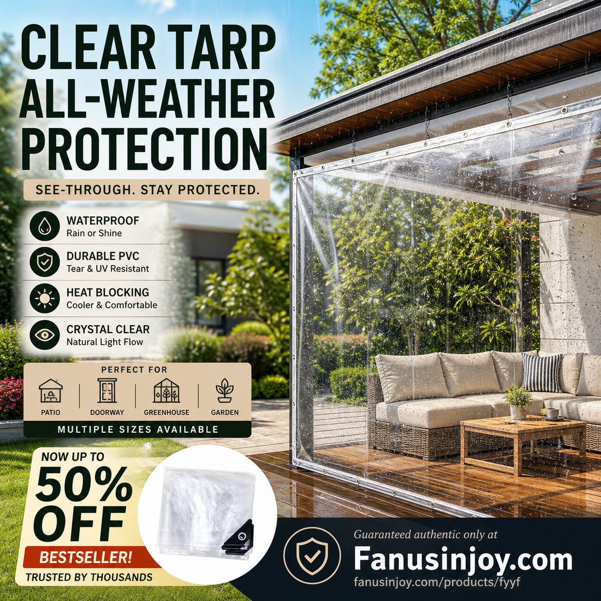 🌧️Heavy-Duty Clear Tarp – Outdoor Coverage Without Blocking the Light