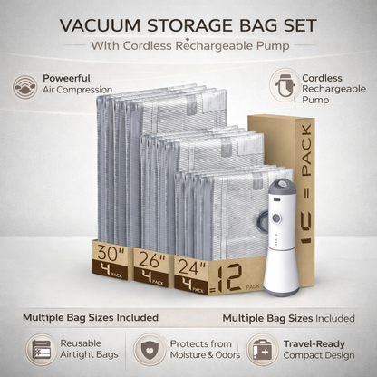 Vacuum Storage Bags Cordless Pump Travel Packing Set